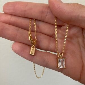 NEW Vanessa Mooney square dainty CZ pendant charm necklace gold dainty layering